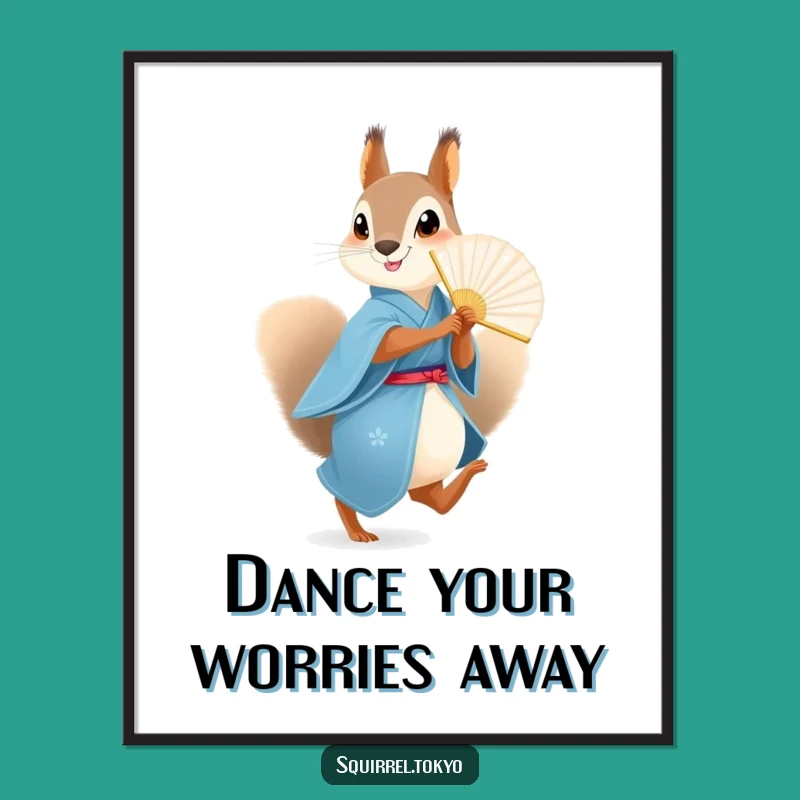 Funny Squirrel Fan Poster: Playful Dance Art, Cheerful Wall Decor Funny Gift