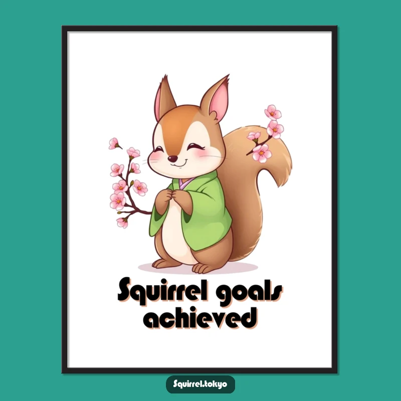 Funny Squirrel Kimono Poster: Artful Bowing Squirrel in Green, Inspiring Funny Gift Decor
