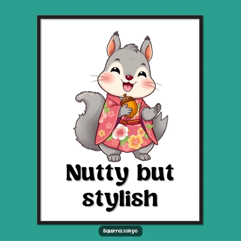 Funny Squirrel Kimono Poster: Woodland Art, Whimsical Wall Decor for Nature Lovers