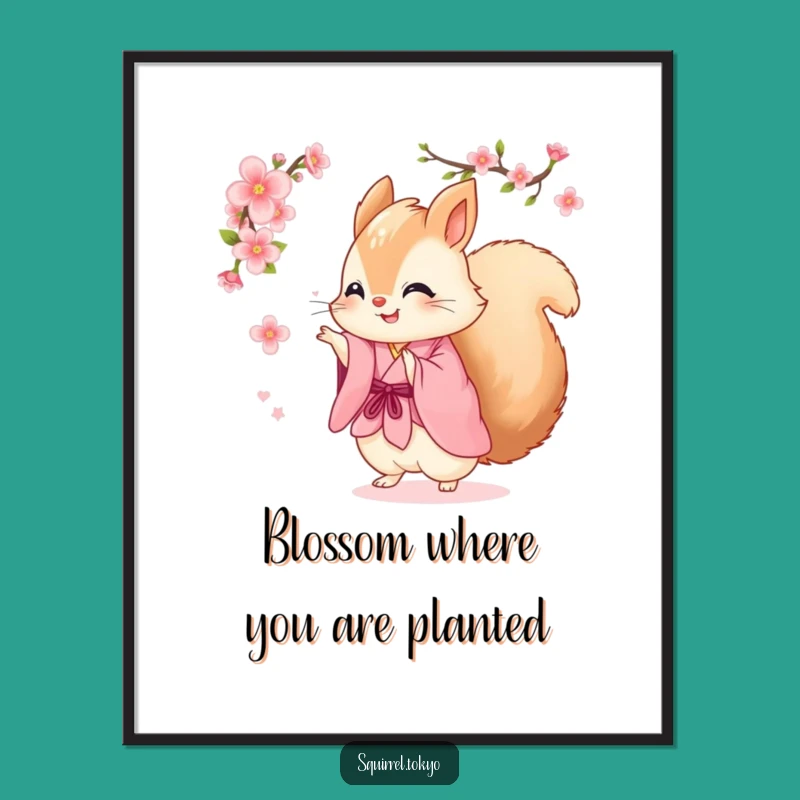 Free Printable Wall Art: Funny Spinning Squirrel in Pink Kimono Decor