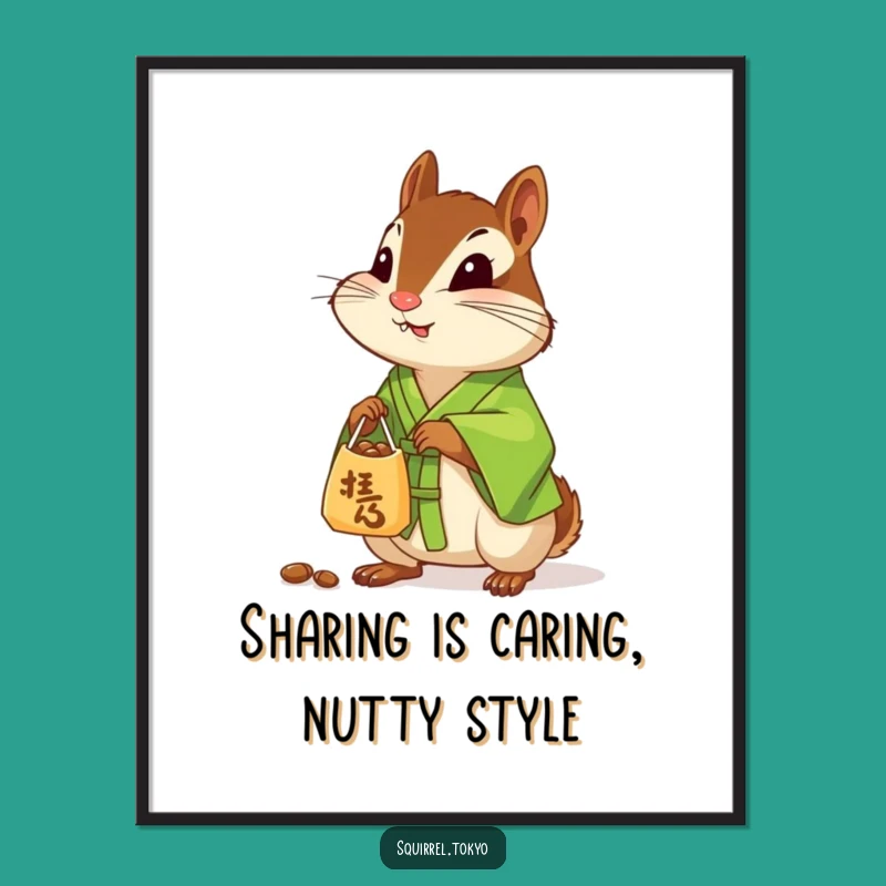 Free Printable Wall Art: Chipmunk in Kimono Sharing Nuts for Whimsical Decor!
