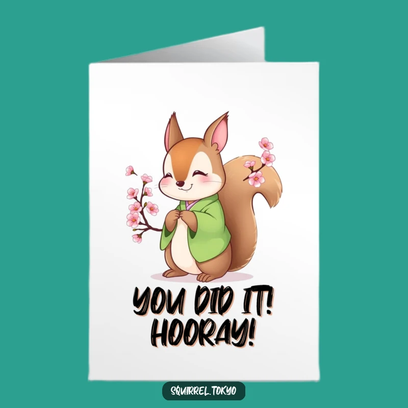 Free Printable Congrats Card: Funny Kimono Squirrel Bowing for Your Big Win