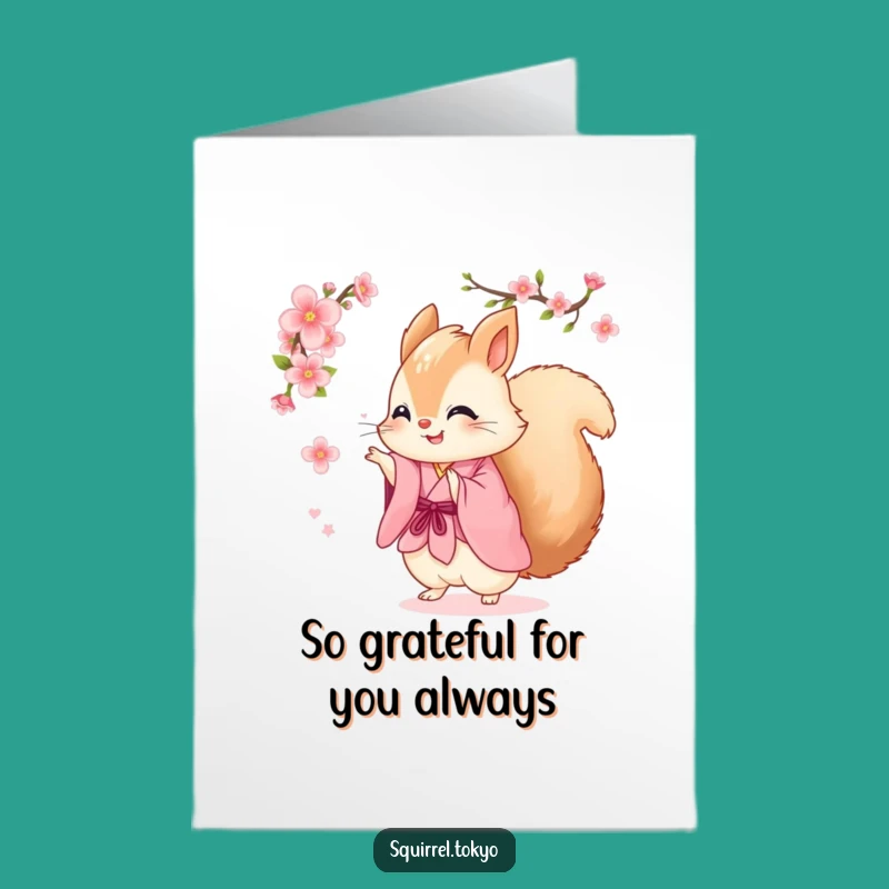 Free Printable Thank You Card: Whimsical Squirrel in Pink Kimono Thanks