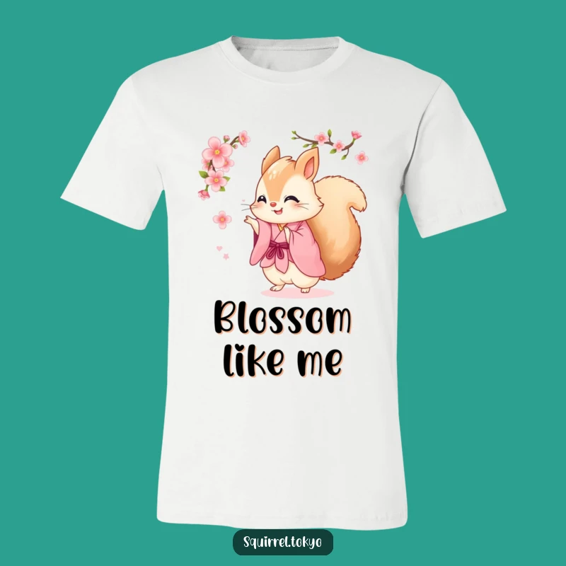 Funny Fluffy Squirrel Kimono Tee: Joyful Spinning Squirrel with Blossom, Ideal Funny Gift